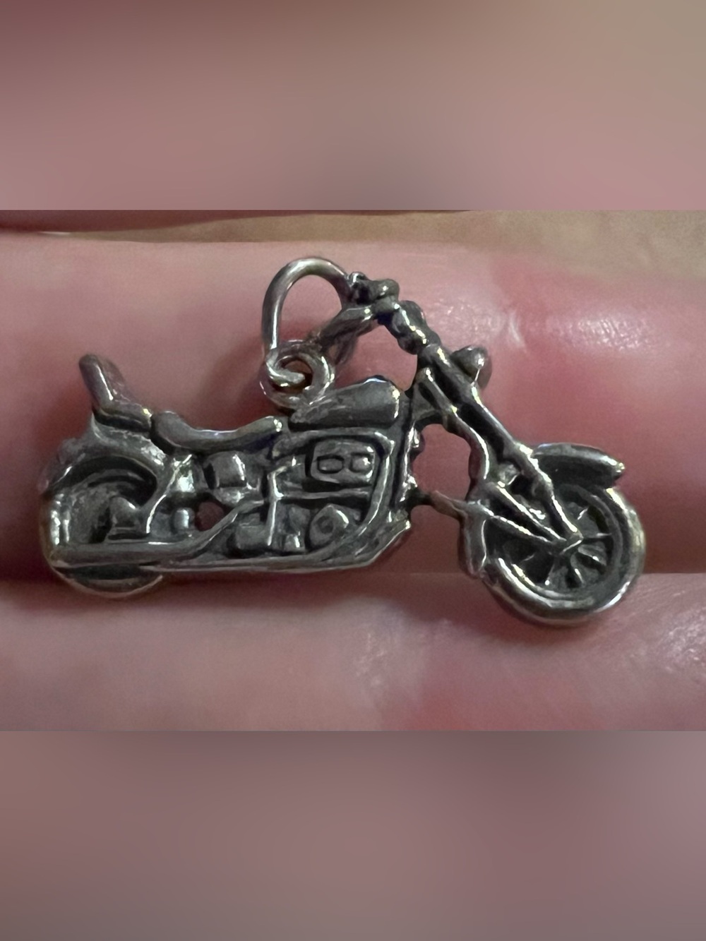 Sterling Silver Motorcycle Charm Pendant - Shiny Silver